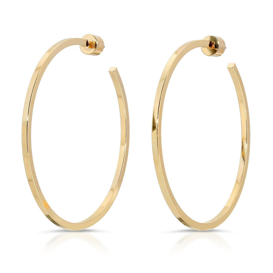 Gold hoop earrings in the 2 inch Ava Hoops jewelry product shot